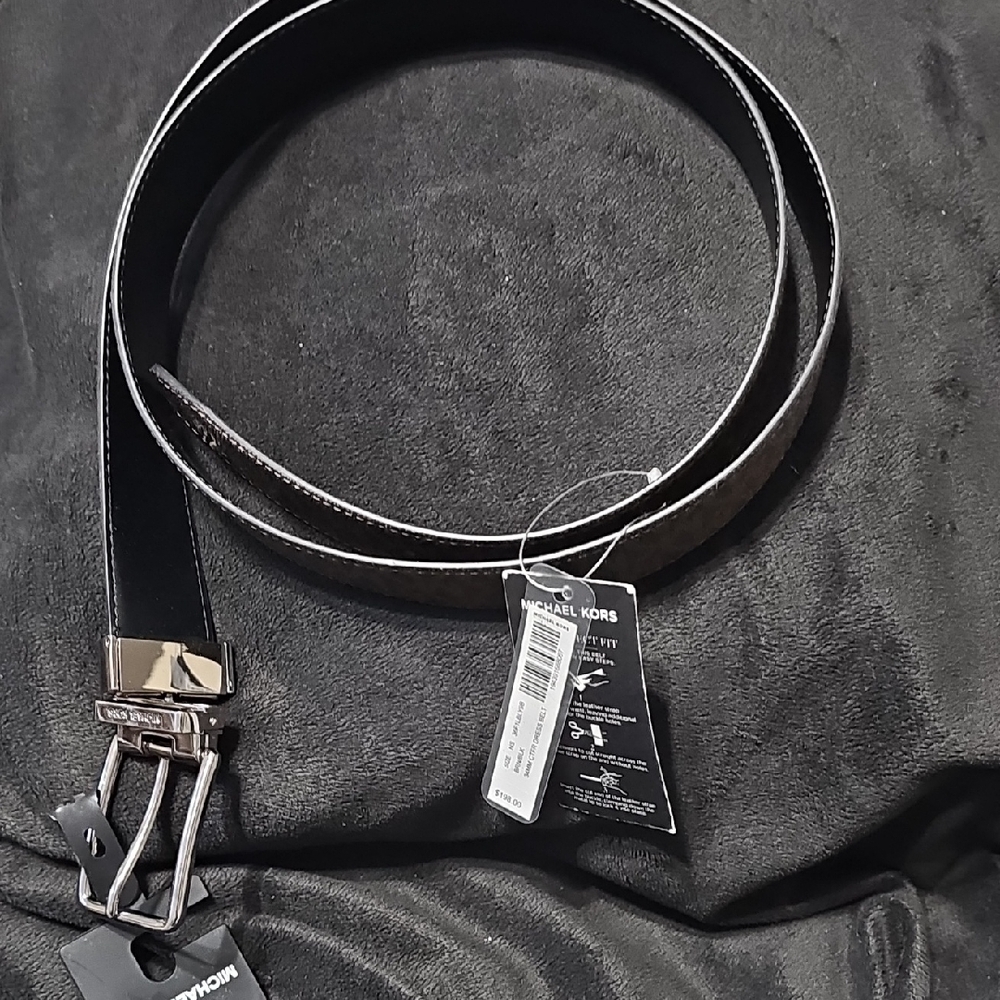 Michael Kors Black Men's Leather Belt with Silver Buckle